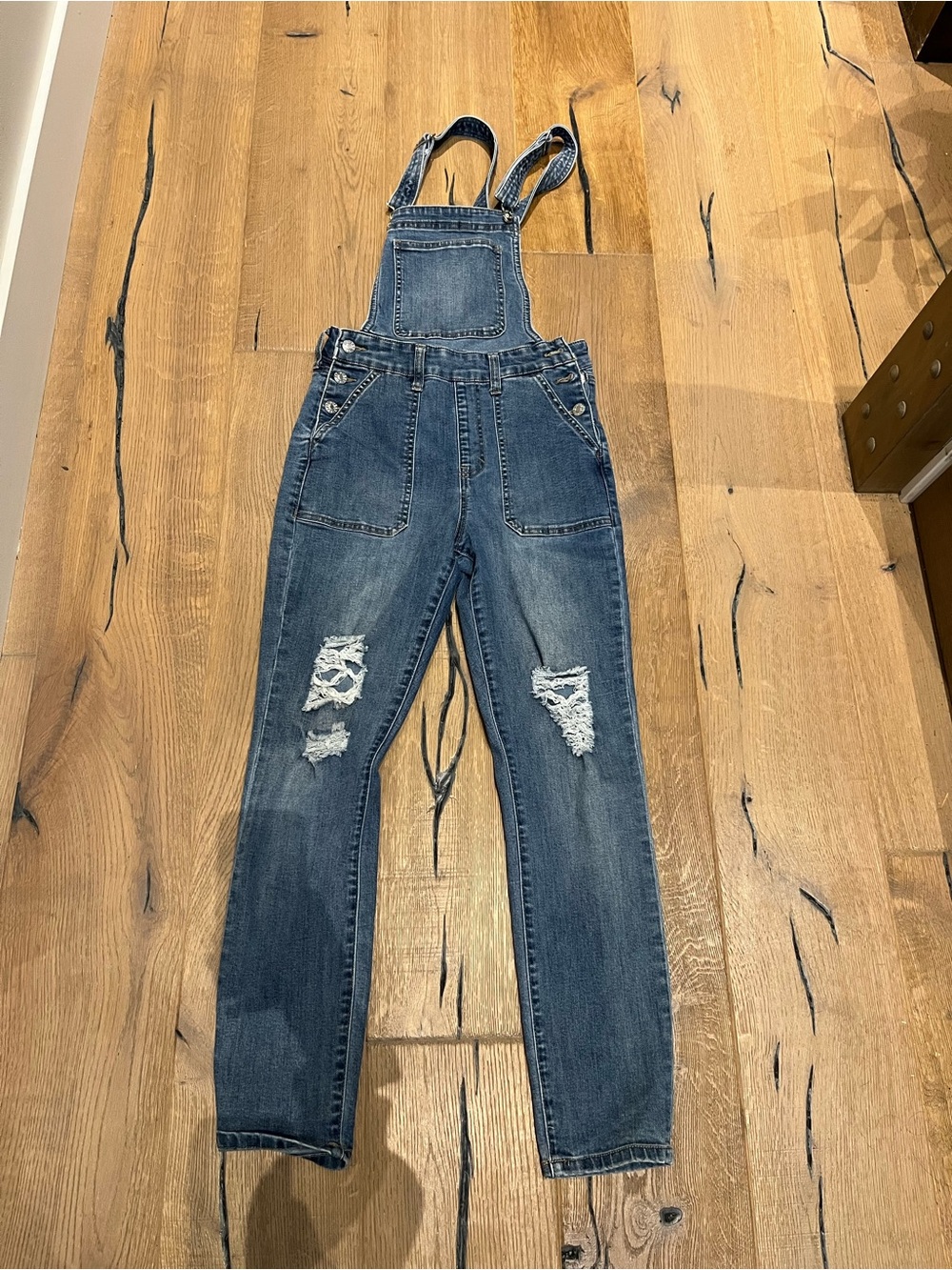 Classic Distressed Guess Denim Overalls